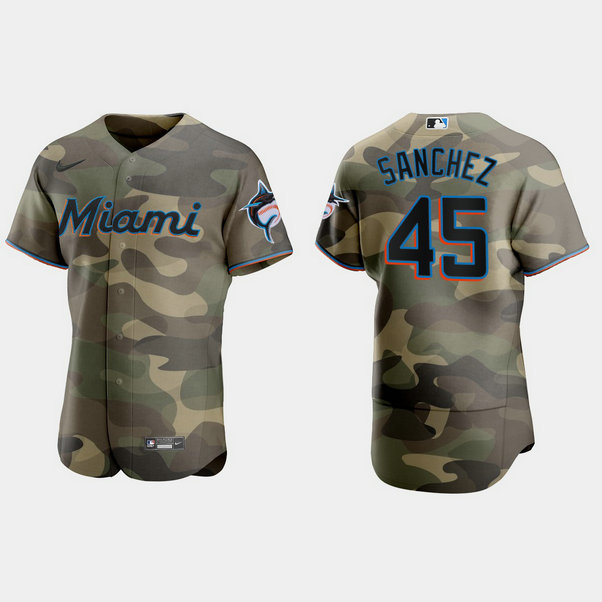 Miami Marlins #45 Sixto Sanchez Men's Nike 2021 Armed Forces Day Authentic MLB Jersey -Camo