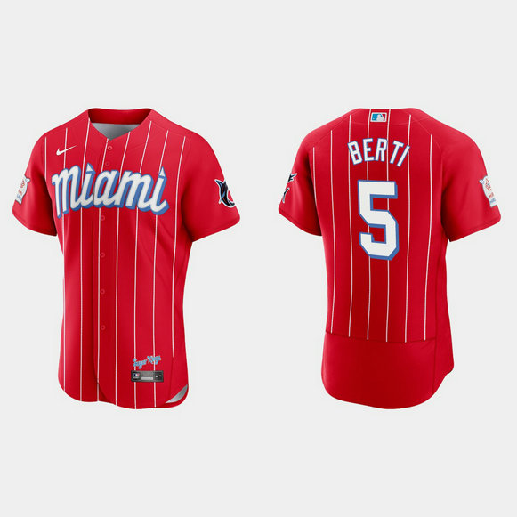 Miami Marlins #5 Jon Berti Men's Nike 2021 City Connect Authentic MLB Jersey Red