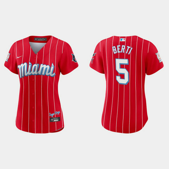 Miami Marlins #5 Jon Berti Women's Nike 2021 City Connect Authentic MLB Jersey Red