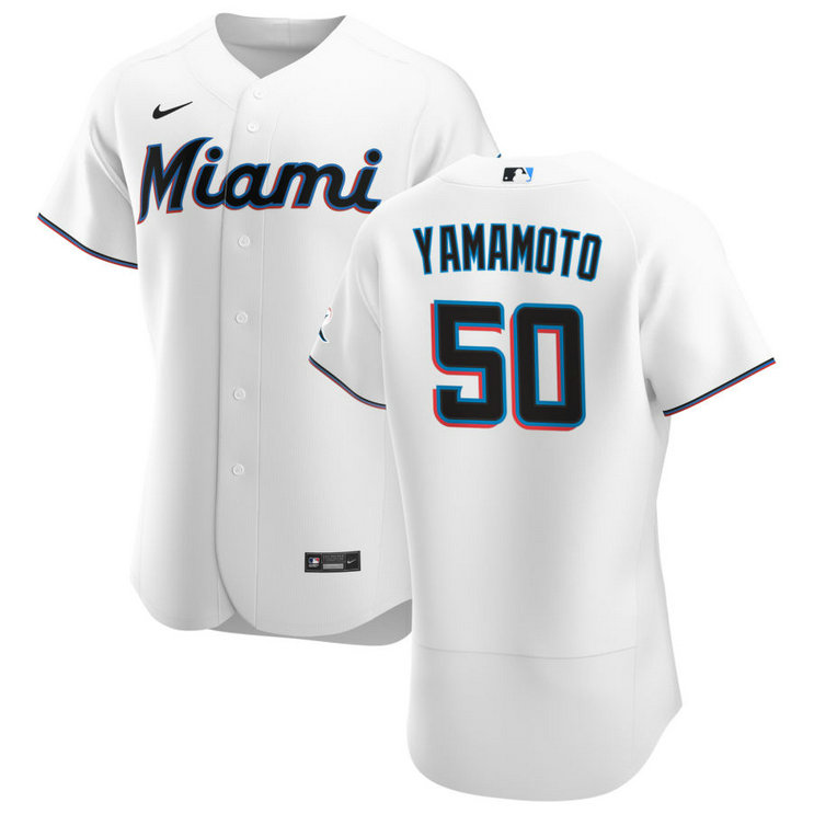 Miami Marlins #50 Jordan Yamamoto Men's Nike White Home 2020 Authentic Player MLB Jersey