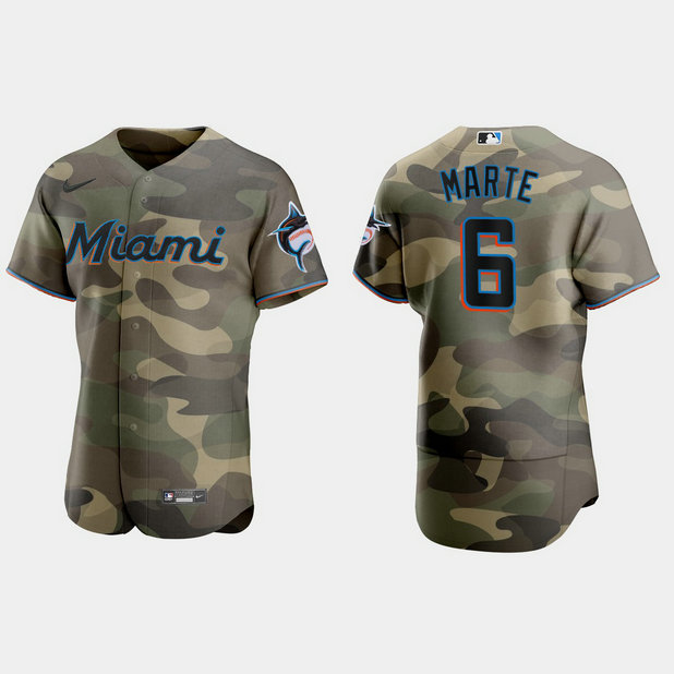 Miami Marlins #6 Starling Marte Men's Nike 2021 Armed Forces Day Authentic MLB Jersey -Camo
