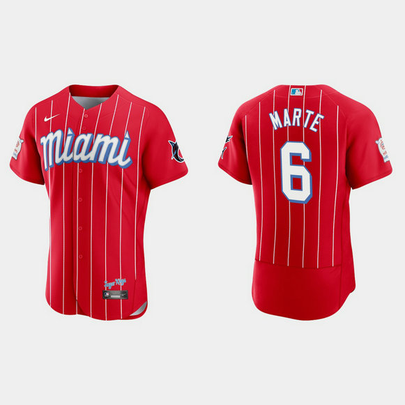 Miami Marlins #6 Starling Marte Men's Nike 2021 City Connect Authentic MLB Jersey Red