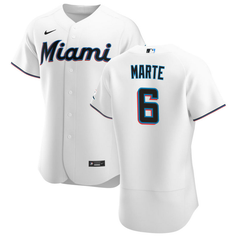 Miami Marlins #6 Starling Marte Men's Nike White Home 2020 Authentic Player MLB Jersey