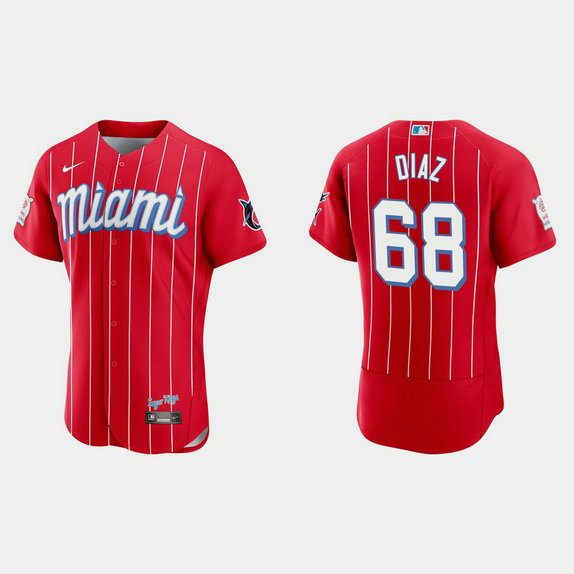 Miami Marlins #68 Lewin Diaz Men's Nike 2021 City Connect Authentic MLB Jersey Red