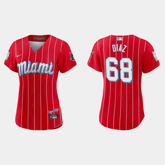Miami Marlins #68 Lewin Diaz Women's Nike 2021 City Connect Authentic MLB Jersey Red