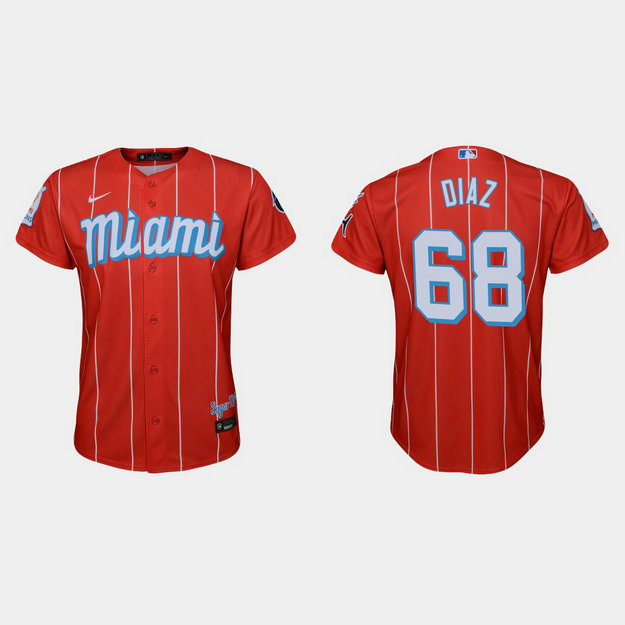 Miami Marlins #68 Lewin Diaz Youth Nike 2021 City Connect Authentic MLB Jersey Red
