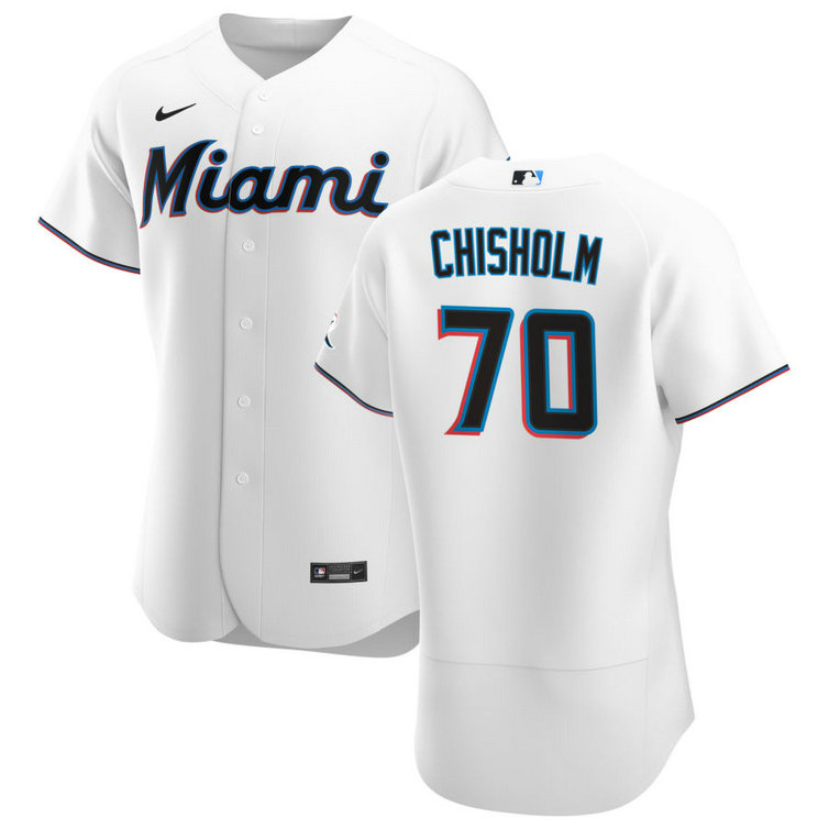 Miami Marlins #70 Jazz Chisholm Men's Nike White Home 2020 Authentic Player MLB Jersey