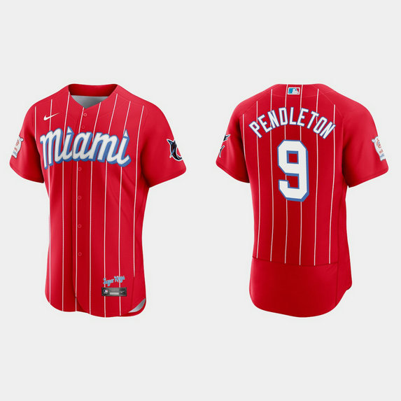 Miami Marlins #9 Terry Pendleton Men's Nike 2021 City Connect Authentic MLB Jersey Red