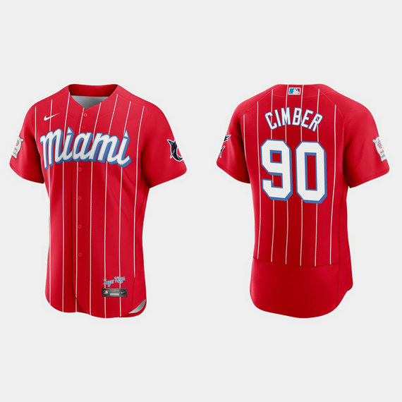 Miami Marlins #90 Adam Cimber Men's Nike 2021 City Connect Authentic MLB Jersey Red