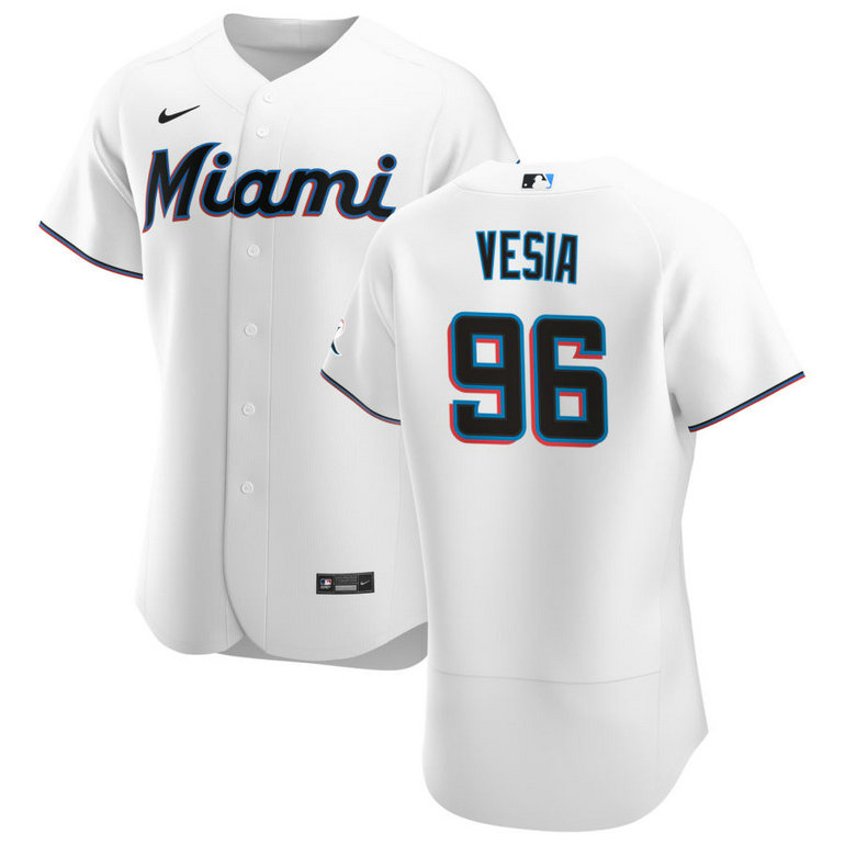 Miami Marlins #96 Alex Vesia Men's Nike White Home 2020 Authentic Player MLB Jersey