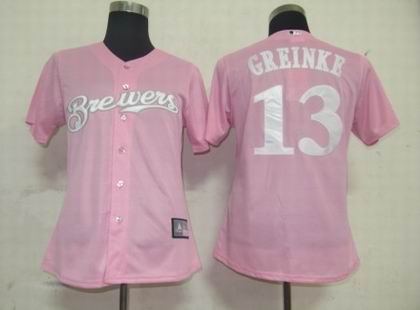 Milwaukee Brewers #13 Zack Greinke women Jersey pink