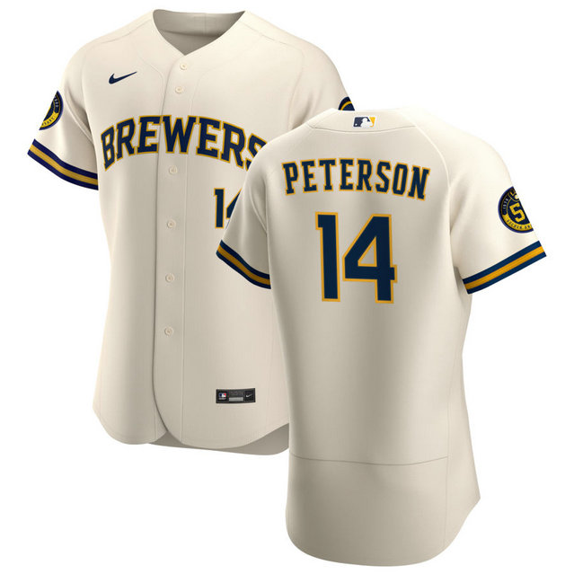 Milwaukee Brewers #14 Jace Peterson Men's Nike Cream Home 2020 Authentic Player MLB Jersey