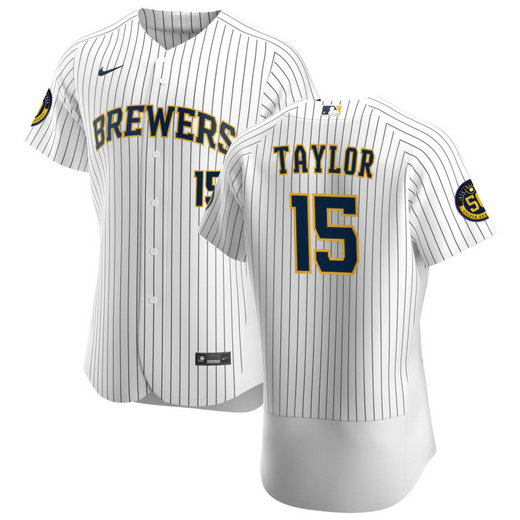 Milwaukee Brewers #15 Tyrone Taylor Men's Nike White Home 2020 Authentic Player MLB Jersey