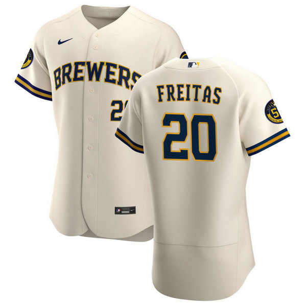 Milwaukee Brewers #20 David Freitas Men's Nike Cream Home 2020 Authentic Player MLB Jersey