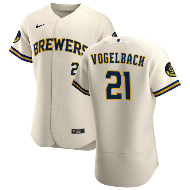 Milwaukee Brewers #21 Daniel Vogelbach Men's Nike Cream Home 2020 Authentic Player MLB Jersey