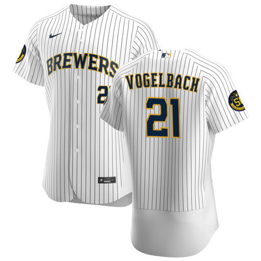 Milwaukee Brewers #21 Daniel Vogelbach Men's Nike White Home 2020 Authentic Player MLB Jersey