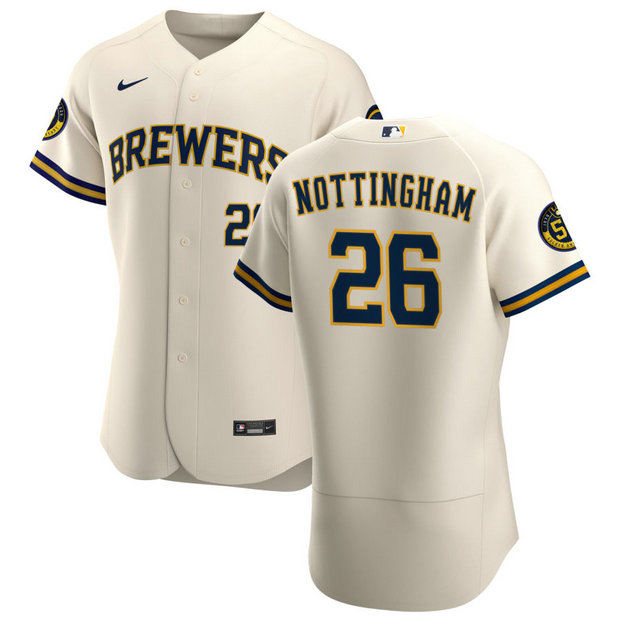 Milwaukee Brewers #26 Jacob Nottingham Men's Nike Cream Home 2020 Authentic Player MLB Jersey
