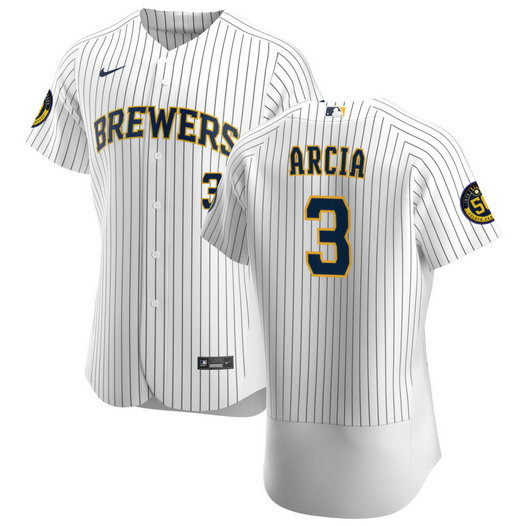 Milwaukee Brewers #3 Orlando Arcia Men's Nike White Home 2020 Authentic Player MLB Jersey