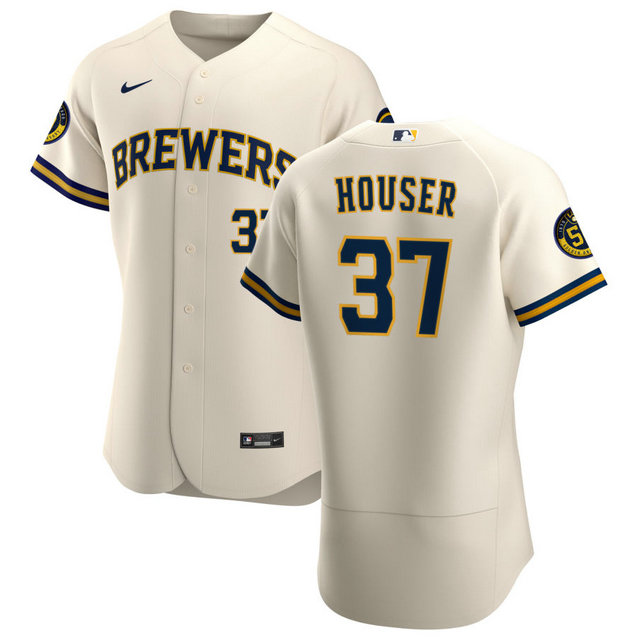Milwaukee Brewers #37 Adrian Houser Men's Nike Cream Home 2020 Authentic Player MLB Jersey