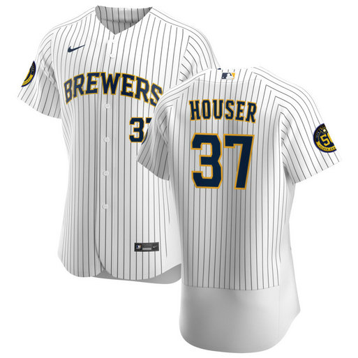 Milwaukee Brewers #37 Adrian Houser Men's Nike White Home 2020 Authentic Player MLB Jersey