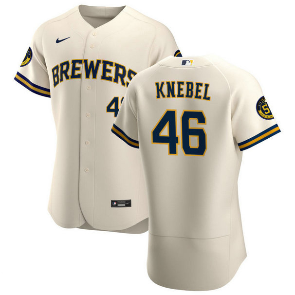 Milwaukee Brewers #46 Corey Knebel Men's Nike Cream Home 2020 Authentic Player MLB Jersey