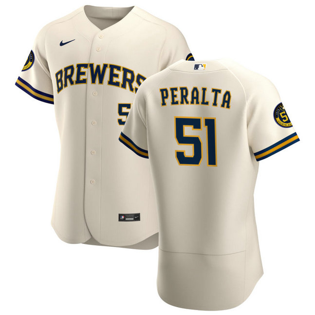 Milwaukee Brewers #51 Freddy Peralta Men's Nike Cream Home 2020 Authentic Player MLB Jersey