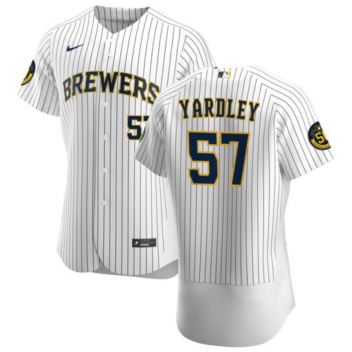 Milwaukee Brewers #57 Eric Yardley Men's Nike White Home 2020 Authentic Player MLB Jersey