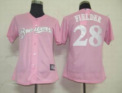 Milwaukee Brewers 28# Prince Fielder women jerseys pink
