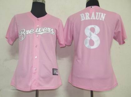 Milwaukee Brewers 8# Ryan Braun women jerseys pink