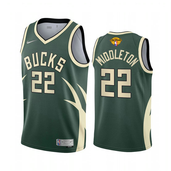 Milwaukee Bucks #22 Khris Middleton Men's 2021 NBA Finals Bound Swingman Earned Edition Jersey Green