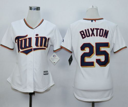 Minesota Twins 25 Byron Buxton White Home Women MLB Jersey