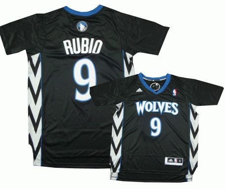 Minnesota Timberwolves #9 Ricky Rubio Wolves Sleeved GameTeam Issued Jersey black