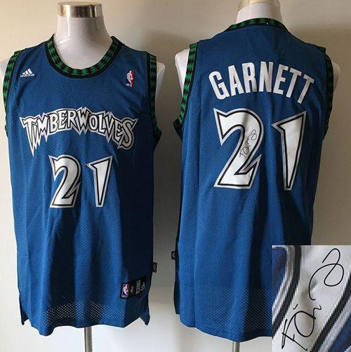 Minnesota Timberwolves 21 Kevin Garnett Blue Autographed NBA Jersey