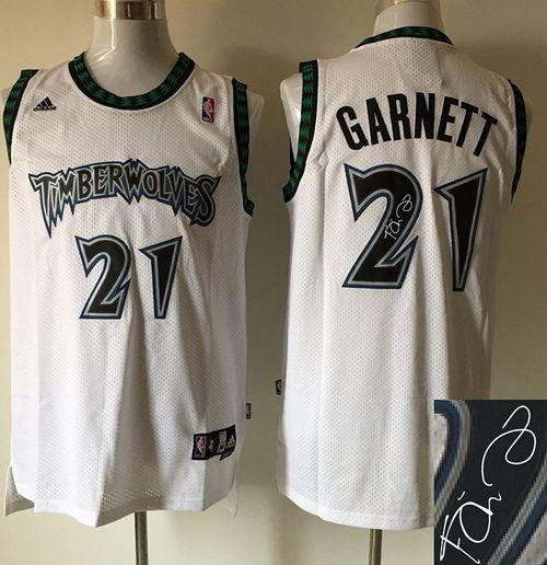 Minnesota Timberwolves 21 Kevin Garnett White Autographed NBA Jersey