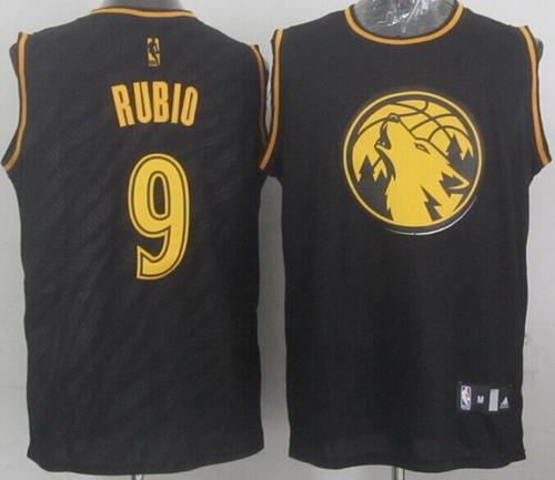 Minnesota Timberwolves 9 Ricky Rubio Black Precious Metals Fashion NBA Jersey