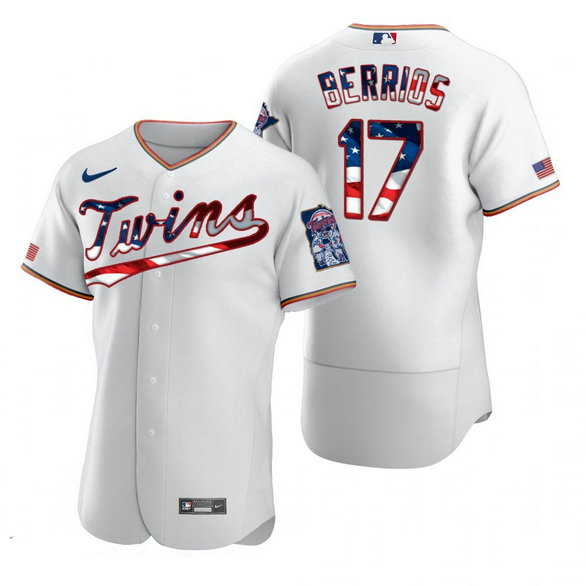 Minnesota Twins #17 Jose Berrios Men's Nike White Fluttering USA Flag Limited Edition Authentic MLB Jersey
