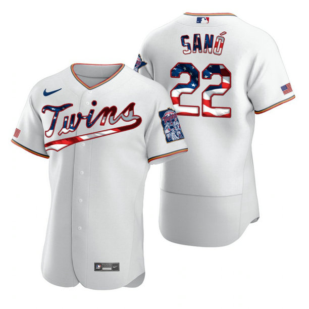 Minnesota Twins #22 Miguel Sano Men's Nike White Fluttering USA Flag Limited Edition Authentic MLB Jersey