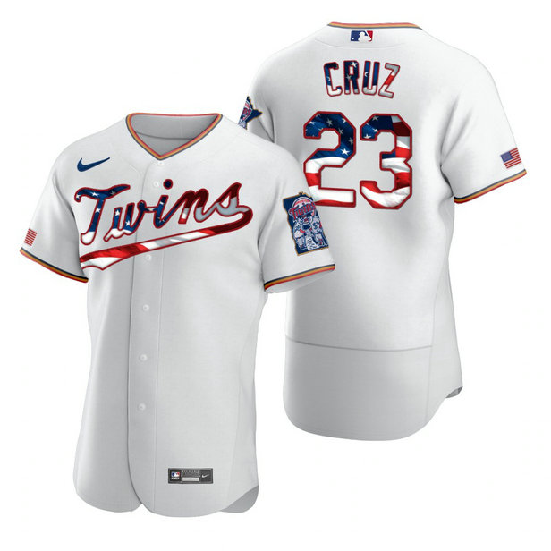 Minnesota Twins #23 Nelson Cruz Men's Nike White Fluttering USA Flag Limited Edition Authentic MLB Jersey