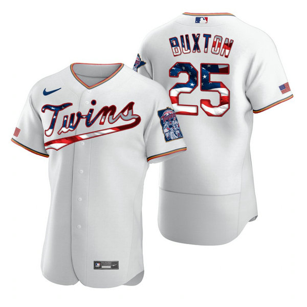 Minnesota Twins #25 Byron Buxton Men's Nike White Fluttering USA Flag Limited Edition Authentic MLB Jersey