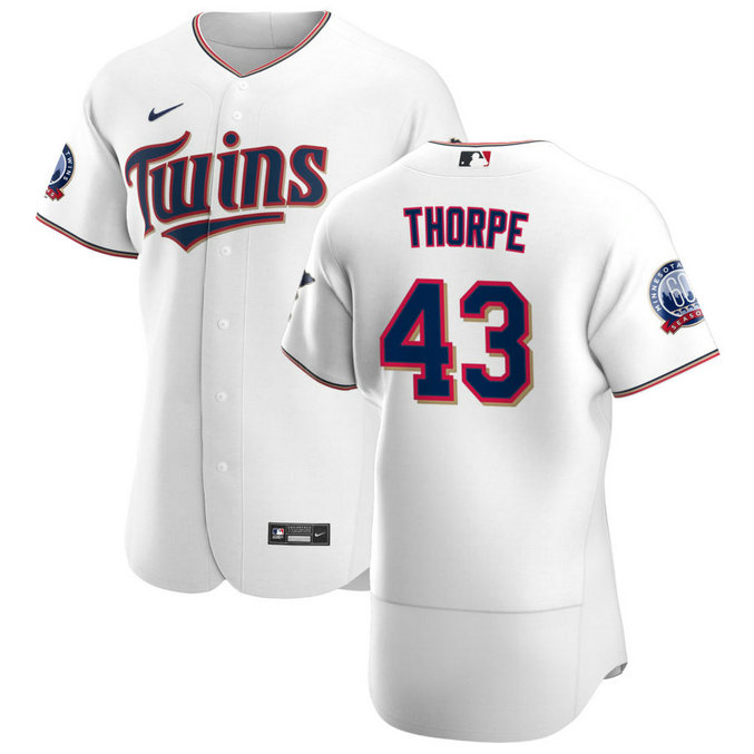 Minnesota Twins #43 Lewis Thorpe Men's Nike White Home 2020 60th Season Authentic Team MLB Jersey