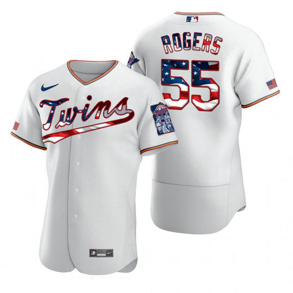 Minnesota Twins #55 Taylor Rogers Men's Nike White Fluttering USA Flag Limited Edition Authentic MLB Jersey