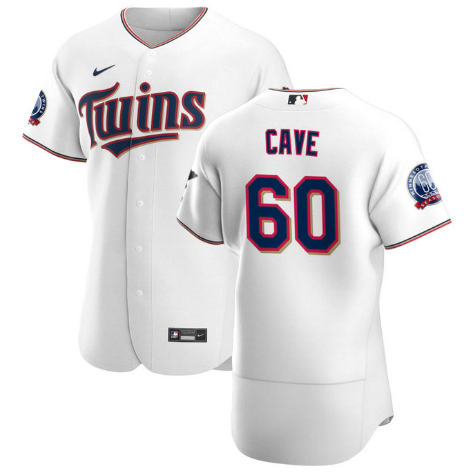 Minnesota Twins #60 Jake Cave Men's Nike White Home 2020 60th Season Authentic Team MLB Jersey