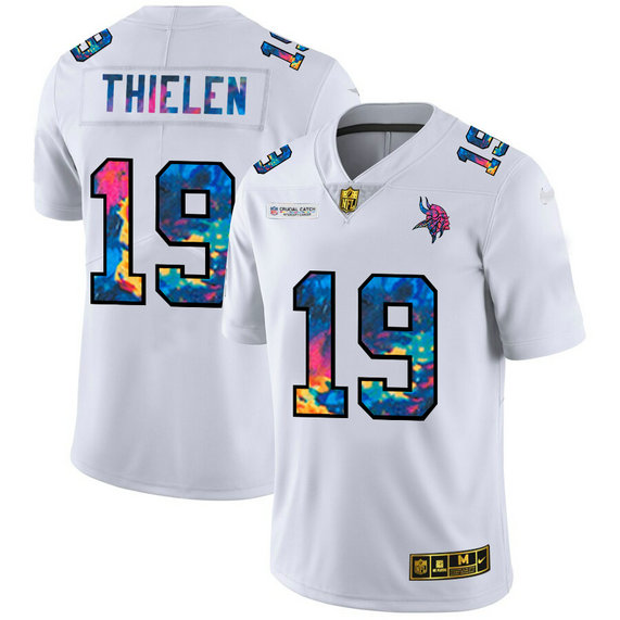 Minnesota Vikings #19 Adam Thielen Men's White Nike Multi-Color 2020 NFL Crucial Catch Limited NFL Jersey