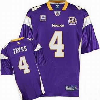 Minnesota Vikings Brett Favre #4 Purple C Patch Jersey 50th Anniversary Patch