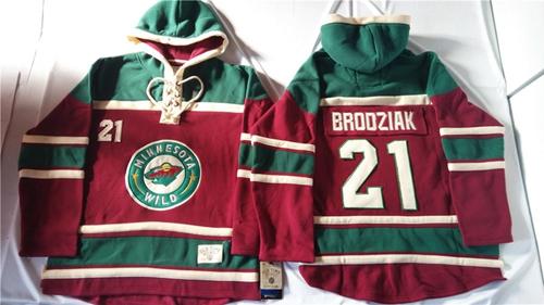 Minnesota Wild 21 Kyle Brodziak Red Sawyer Hooded Sweatshirt Stitched NHL Jersey