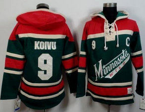 Minnesota Wild 9 Mikko Koivu Green Red Sawyer Hooded Sweatshirt NHL Jersey