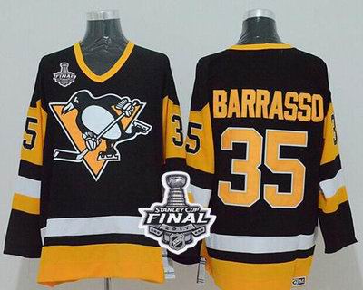 Mitchell Ness Penguins #35 Tom Barrasso Black 2017 Stanley Cup Final Patch Stitched NHL Jersey