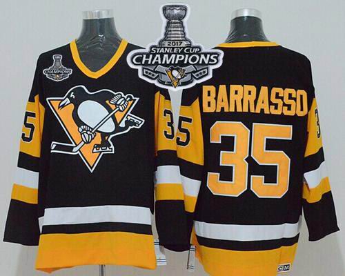 Mitchell Ness Penguins #35 Tom Barrasso Black 2017 Stanley Cup Finals Champions Stitched NHL Jersey