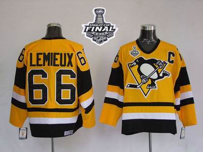 Mitchell Ness Penguins #66 Mario Lemieux Yellow 2017 Stanley Cup Final Patch Stitched NHL Jersey