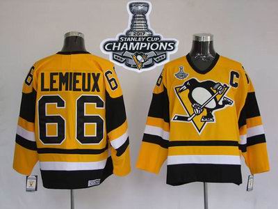 Mitchell Ness Penguins #66 Mario Lemieux Yellow 2017 Stanley Cup Finals Champions Stitched NHL Jersey